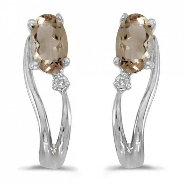 14k White Gold Oval Smokey Topaz And Diamond Wave Earrings Davidson Jewelers East Moline, IL