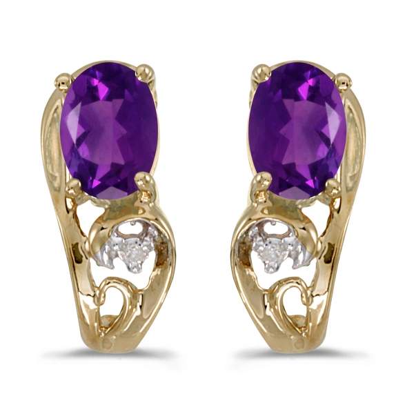 10k Yellow Gold Oval Amethyst And Diamond Earrings Davidson Jewelers East Moline, IL