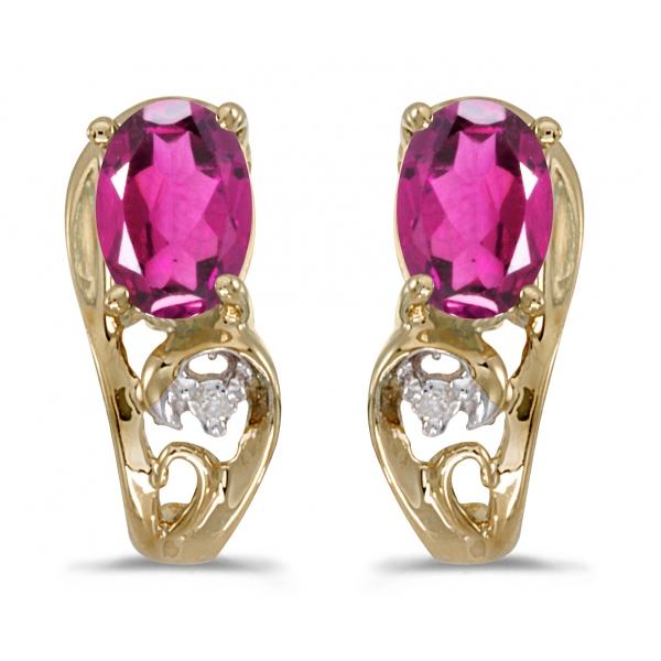 10k Yellow Gold Oval Pink Topaz And Diamond Earrings Davidson Jewelers East Moline, IL
