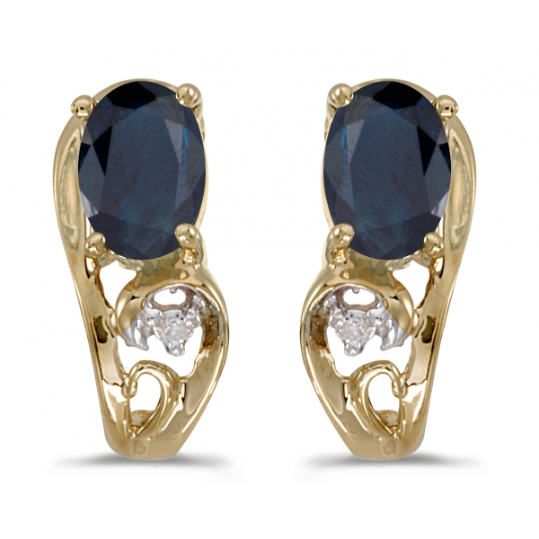 14k Yellow Gold Oval Sapphire And Diamond Earrings Davidson Jewelers East Moline, IL