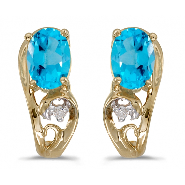 14k Yellow Gold Oval Blue Topaz And Diamond Earrings Davidson Jewelers East Moline, IL