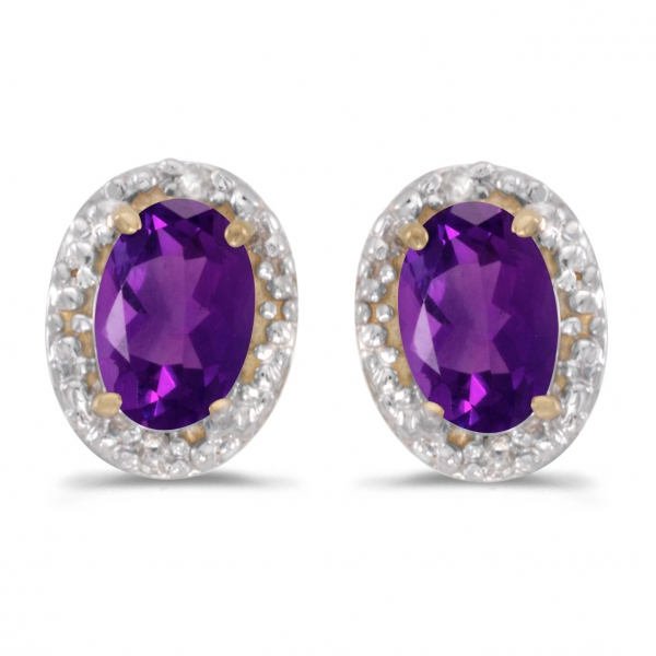 10k Yellow Gold Oval Amethyst And Diamond Earrings Davidson Jewelers East Moline, IL