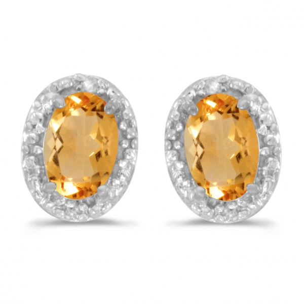 10k White Gold Oval Citrine And Diamond Earrings Davidson Jewelers East Moline, IL