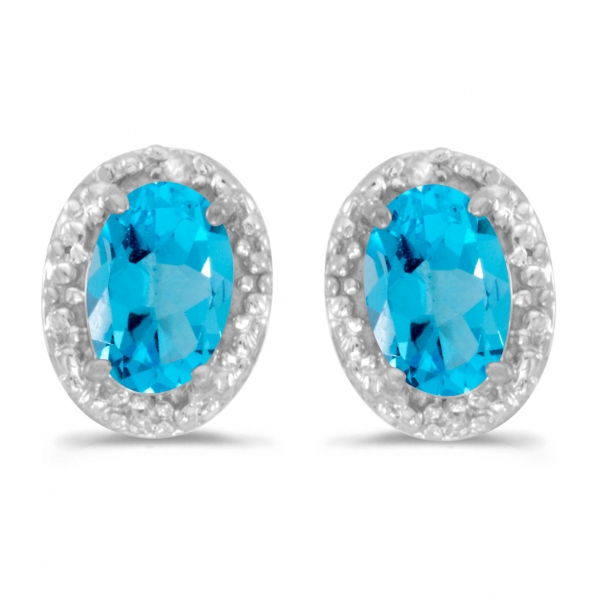 10k White Gold Oval Blue Topaz And Diamond Earrings Davidson Jewelers East Moline, IL