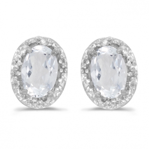 14k White Gold Oval White Topaz And Diamond Earrings Davidson Jewelers East Moline, IL