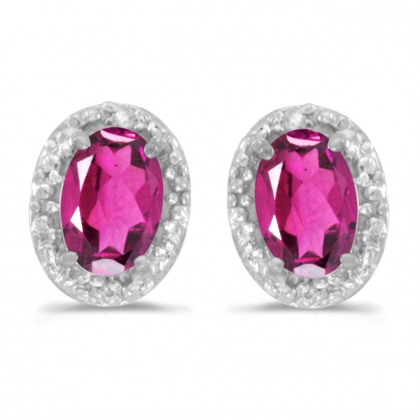 14k White Gold Oval Pink Topaz And Diamond Earrings Davidson Jewelers East Moline, IL