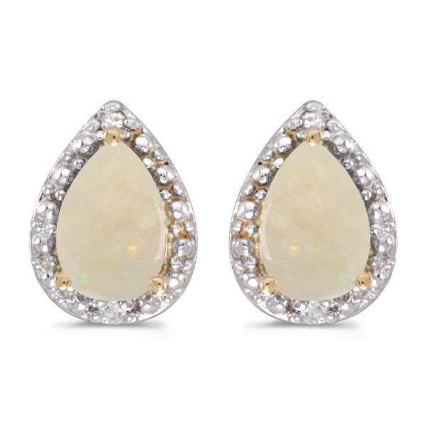 14k Yellow Gold Pear Opal And Diamond Earrings Davidson Jewelers East Moline, IL