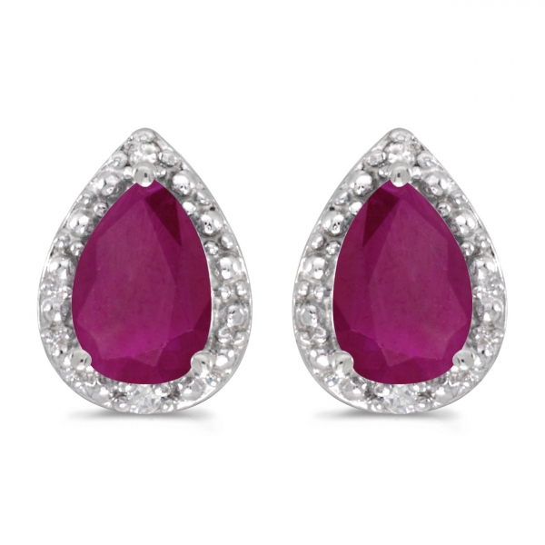 14k White Gold Pear Ruby And Diamond Earrings Davidson Jewelers East Moline, IL