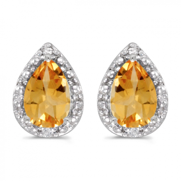 14k White Gold Pear Citrine And Diamond Earrings Davidson Jewelers East Moline, IL
