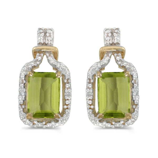 10k Yellow Gold Emerald-cut Peridot And Diamond Earrings Davidson Jewelers East Moline, IL