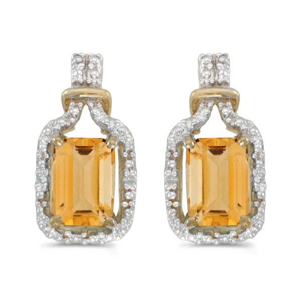 14k Yellow Gold Emerald-cut Citrine And Diamond Earrings Davidson Jewelers East Moline, IL
