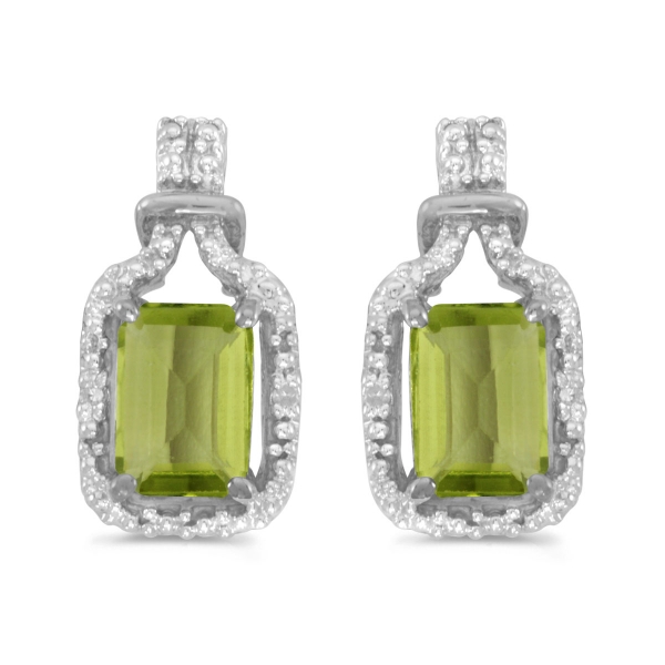 14k White Gold Emerald-cut Peridot And Diamond Earrings Davidson Jewelers East Moline, IL