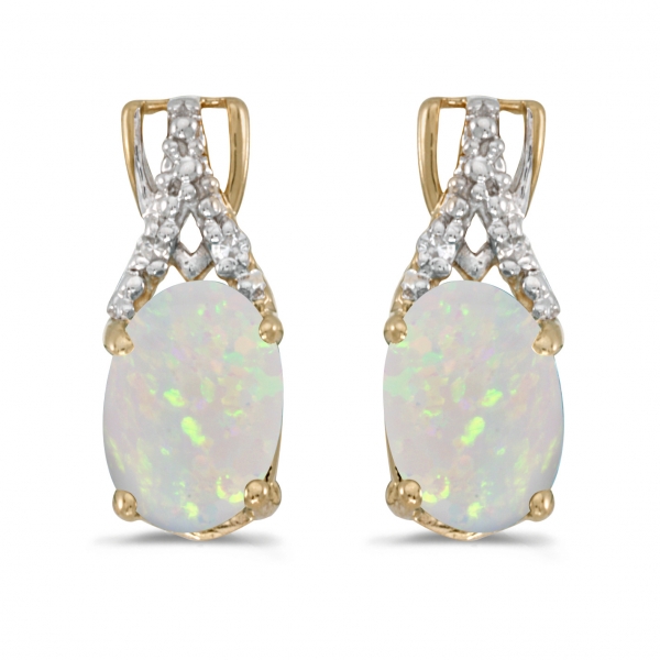10k Yellow Gold Oval Opal And Diamond Earrings Davidson Jewelers East Moline, IL