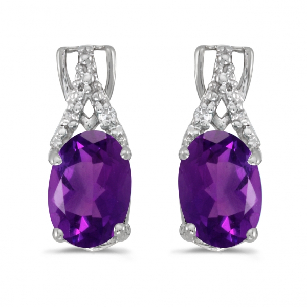 10k White Gold Oval Amethyst And Diamond Earrings Davidson Jewelers East Moline, IL