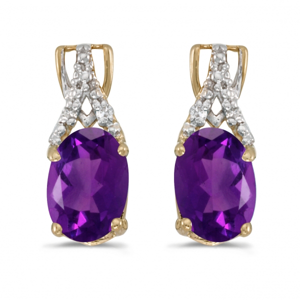 14k Yellow Gold Oval Amethyst And Diamond Earrings Davidson Jewelers East Moline, IL