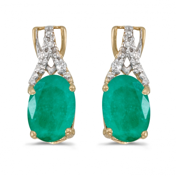 14k Yellow Gold Oval Emerald And Diamond Earrings Davidson Jewelers East Moline, IL