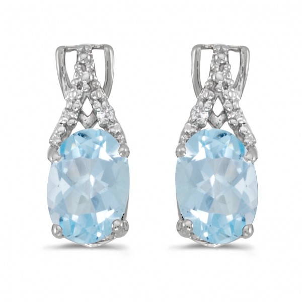 14k White Gold Oval Aquamarine And Diamond Earrings Davidson Jewelers East Moline, IL