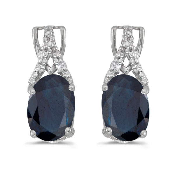 14k White Gold Oval Sapphire And Diamond Earrings Davidson Jewelers East Moline, IL