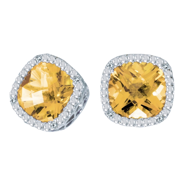 14k White Gold Cushion Cut Citrine And Diamond Earrings Davidson Jewelers East Moline, IL