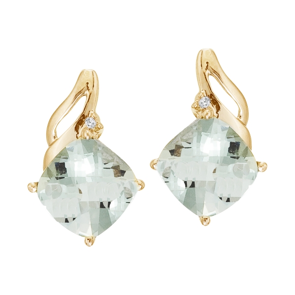 14K Yellow Gold Green Amethyst and Diamond Earrings Davidson Jewelers East Moline, IL