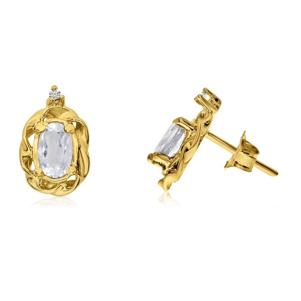 14k Yellow Gold White Topaz Scroll Diamond Earrings Davidson Jewelers East Moline, IL