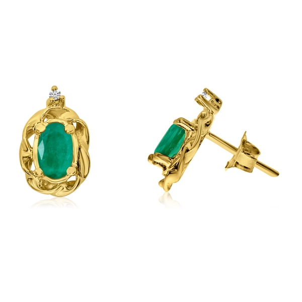 14k Yellow Gold Emerald Scroll Diamond Earrings Davidson Jewelers East Moline, IL