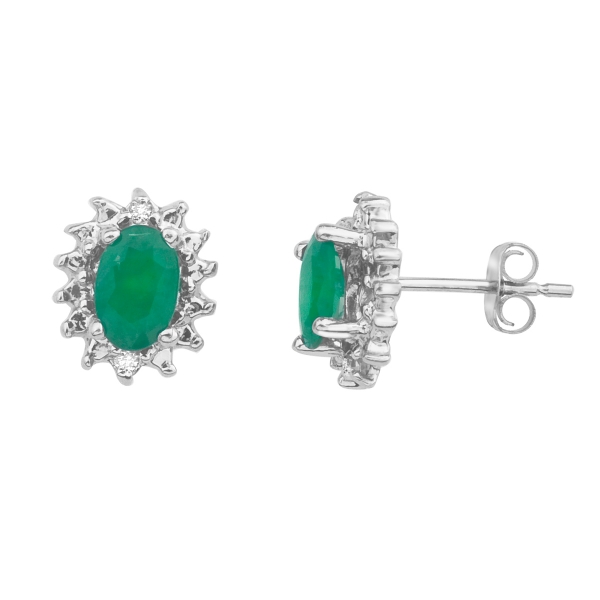 10k White Gold Emerald and Diamond Earrings Davidson Jewelers East Moline, IL