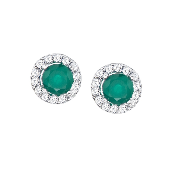 14k White Gold Emerald and Diamond Halo Earrings Davidson Jewelers East Moline, IL