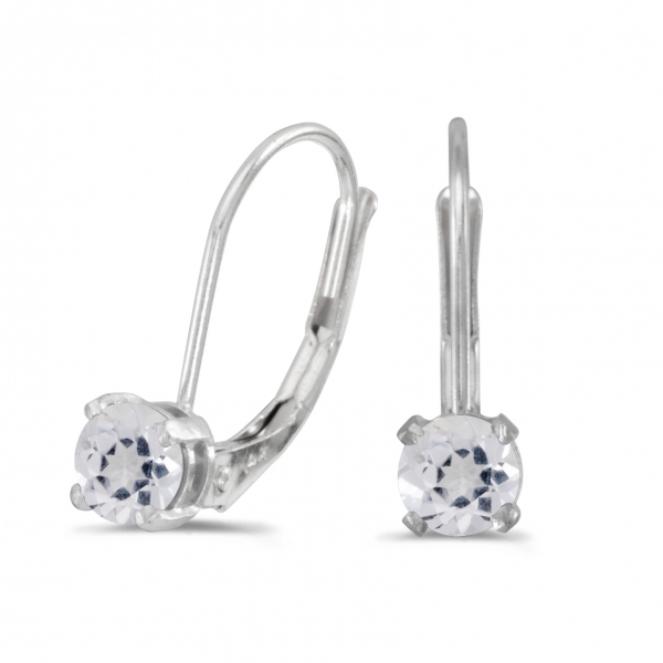 14k White Gold Round White Topaz Lever-back Earrings Davidson Jewelers East Moline, IL