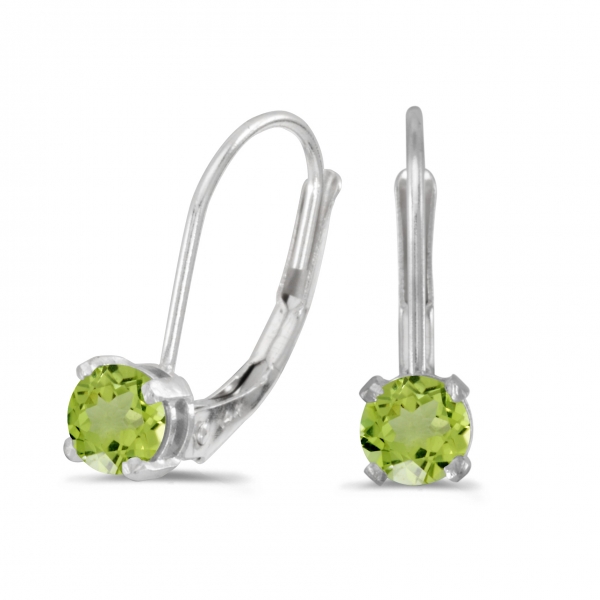 14k White Gold Round Peridot Lever-back Earrings Davidson Jewelers East Moline, IL