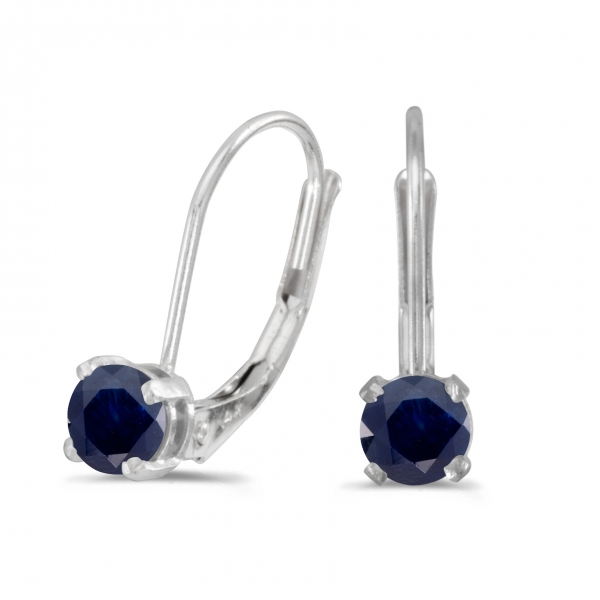 14k White Gold Round Sapphire Lever-back Earrings Davidson Jewelers East Moline, IL