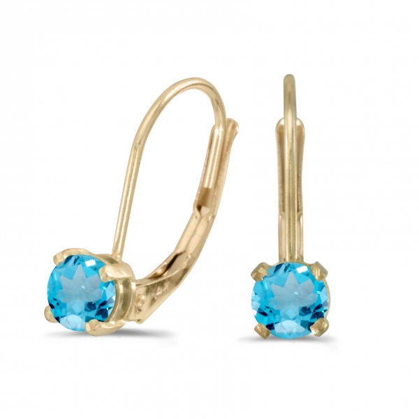 14k Yellow Gold Round Blue Topaz Lever-back Earrings Davidson Jewelers East Moline, IL