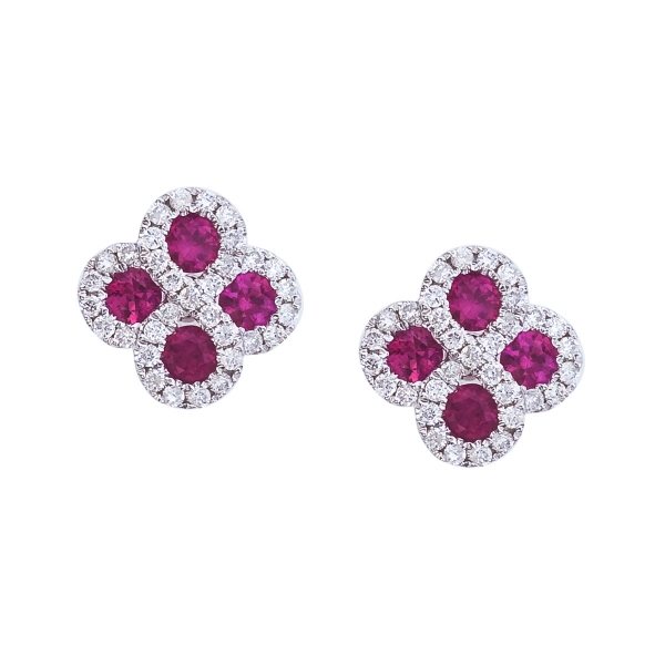 14k White Gold Ruby and .26 ct Diamond Clover Earrings Davidson Jewelers East Moline, IL