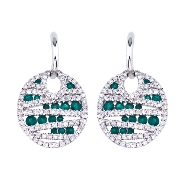 14k White Gold Emerald and Diamond Disc Earrings Davidson Jewelers East Moline, IL