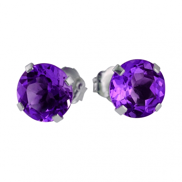 14K White Gold Finish 1.35Ct Round Cut Purple Amethyst Solitaire Stud Earrings