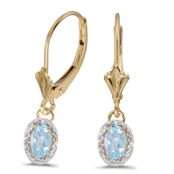 10k Yellow Gold Oval Aquamarine And Diamond Leverback Earrings Davidson Jewelers East Moline, IL