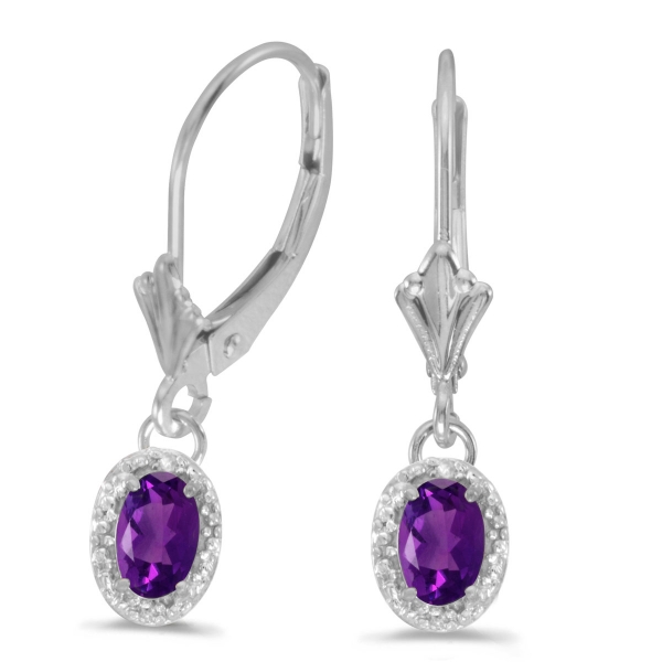 10k White Gold Oval Amethyst And Diamond Leverback Earrings Davidson Jewelers East Moline, IL
