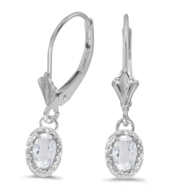 10k White Gold Oval White Topaz And Diamond Leverback Earrings Davidson Jewelers East Moline, IL