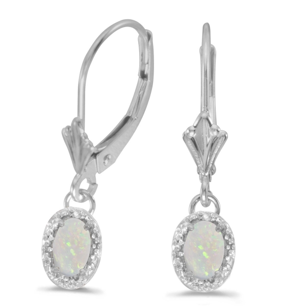 10k white Gold Oval Opal And Diamond Leverback Earrings Davidson Jewelers East Moline, IL