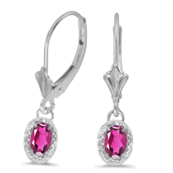 10k White Gold Oval Pink Topaz And Diamond Leverback Earrings Davidson Jewelers East Moline, IL