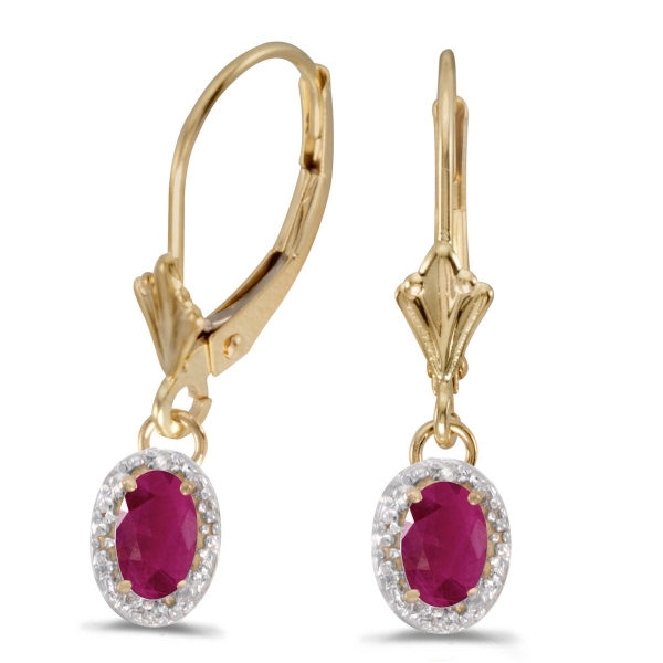 14k Yellow Gold Oval Ruby And Diamond Leverback Earrings Davidson Jewelers East Moline, IL