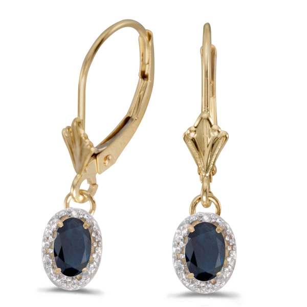 14k Yellow Gold Oval Sapphire And Diamond Leverback Earrings Davidson Jewelers East Moline, IL