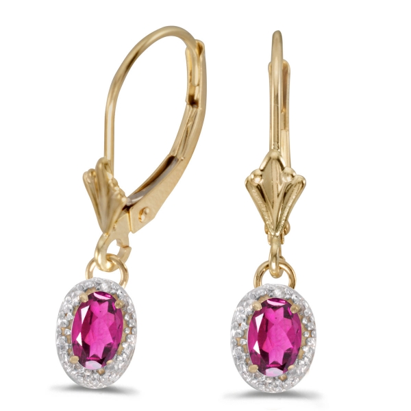 14k Yellow Gold Oval Pink Topaz And Diamond Leverback Earrings Davidson Jewelers East Moline, IL
