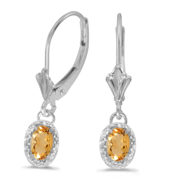 14k White Gold Oval Citrine And Diamond Leverback Earrings Davidson Jewelers East Moline, IL