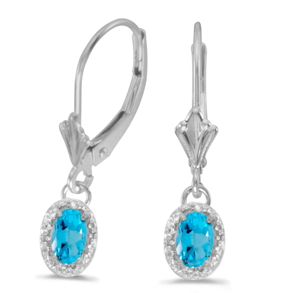 14k White Gold Oval Blue Topaz And Diamond Leverback Earrings Davidson Jewelers East Moline, IL