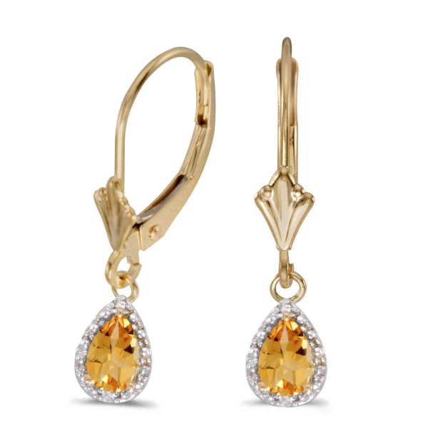 10k Yellow Gold Pear Citrine And Diamond Leverback Earrings Davidson Jewelers East Moline, IL