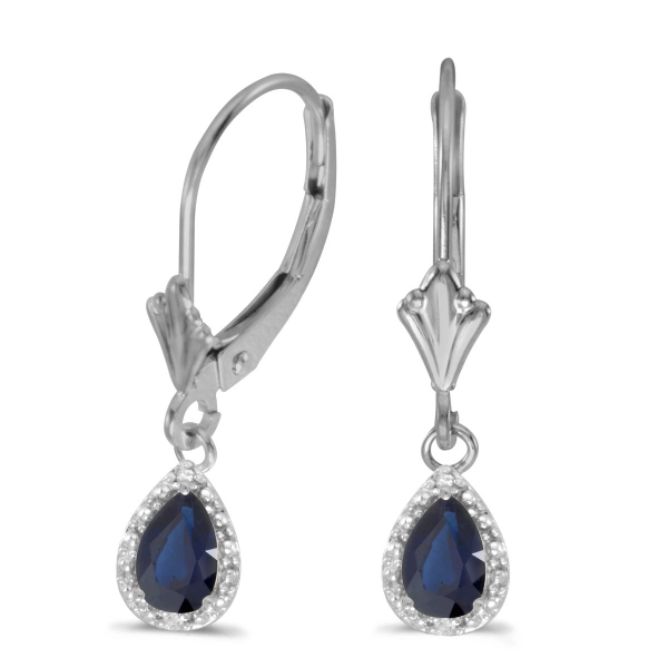 10k White Gold Pear Sapphire And Diamond Leverback Earrings Davidson Jewelers East Moline, IL