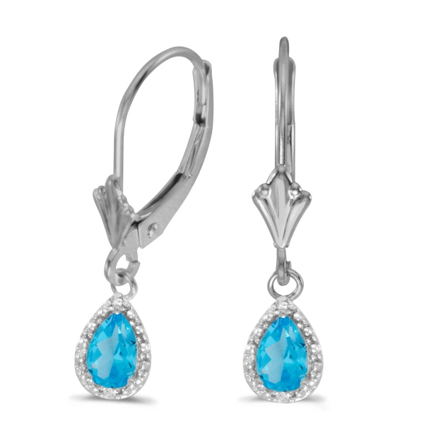 10k White Gold Pear Blue Topaz And Diamond Leverback Earrings Davidson Jewelers East Moline, IL