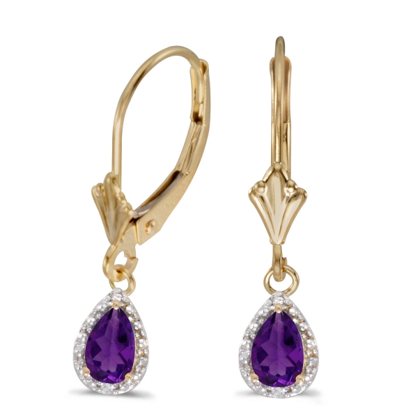 14k Yellow Gold Pear Amethyst And Diamond Leverback Earrings Davidson Jewelers East Moline, IL