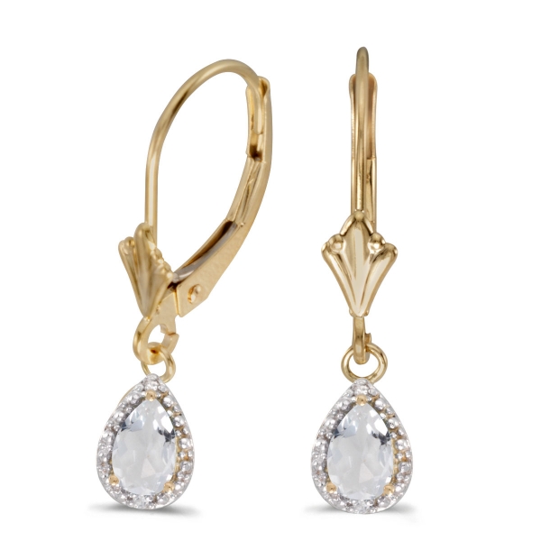 14k Yellow Gold Pear White Topaz And Diamond Leverback Earrings Davidson Jewelers East Moline, IL